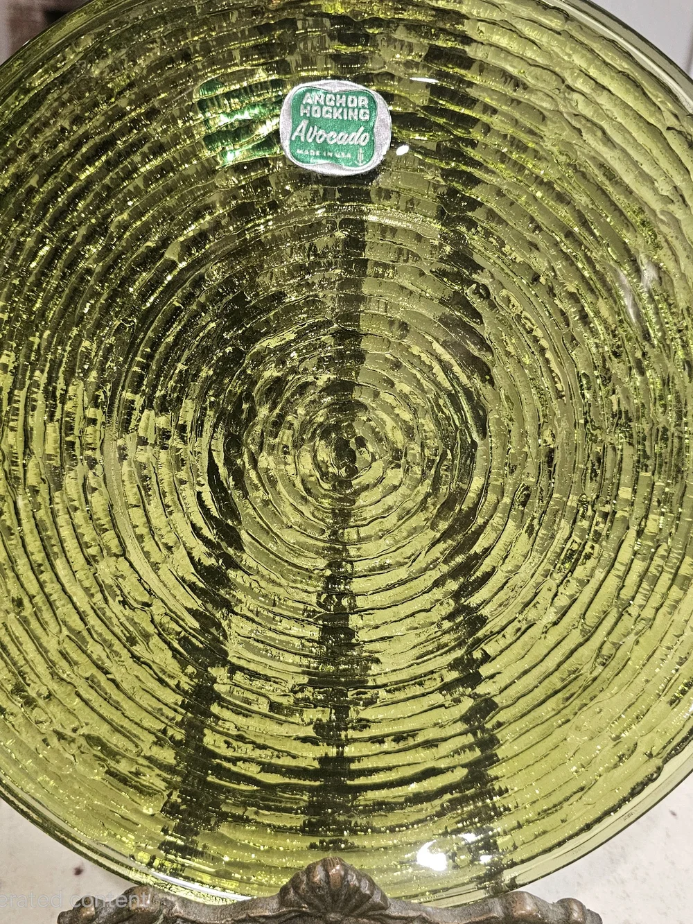 1960s Anchor Hocking Soreno Avocado Green Glass Plates MCM Bark Set 4-10